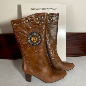 Beacon Reflections Tooled and Inlaid Leather Boots: Size 6 1/2 M - NEW with BOX